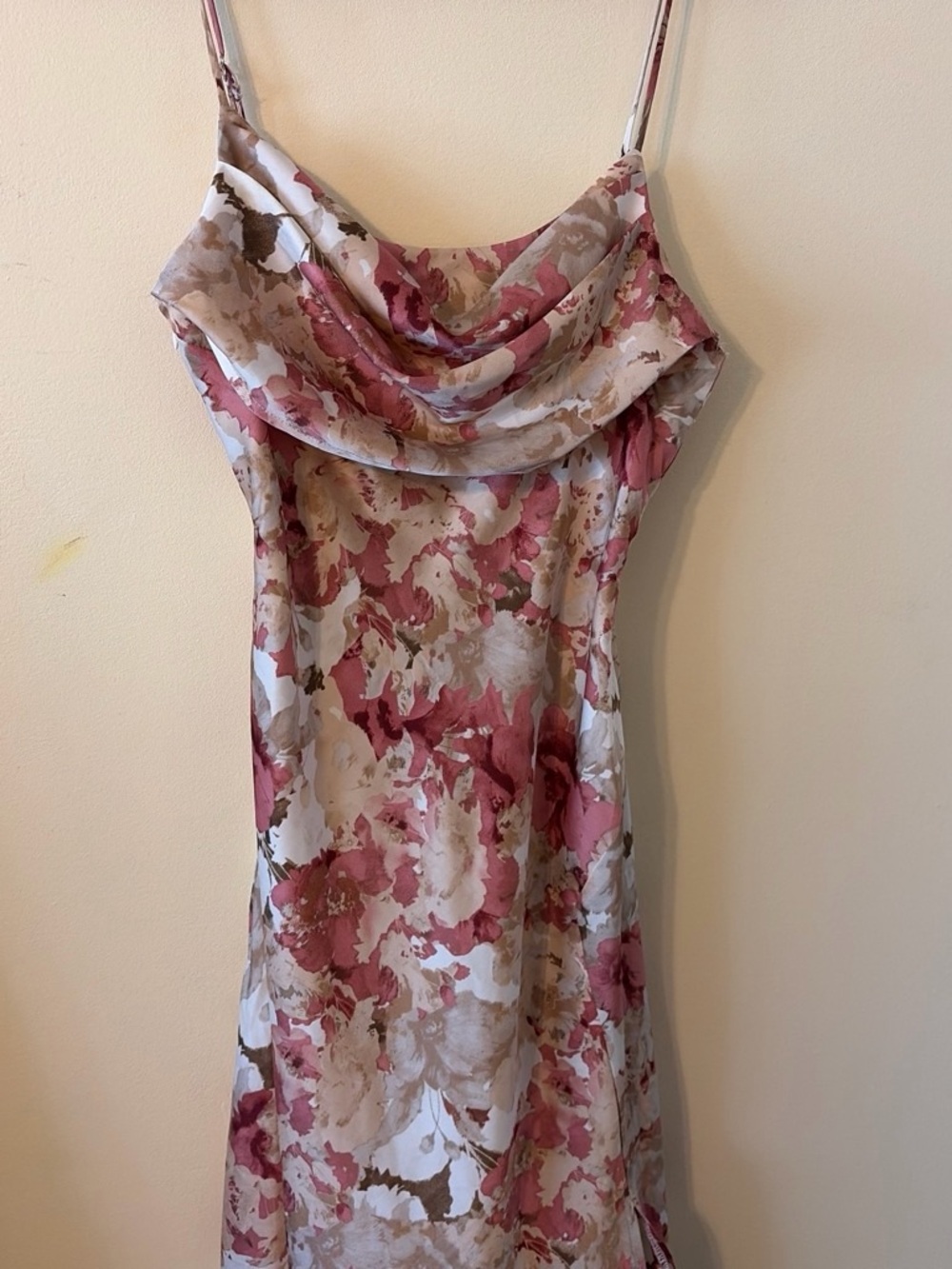 Floral Cowl Neck Midi Dress in Pink and Cream